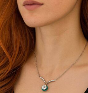 Bonbon 14 Ayar Beyaz Altın Turkuaz Taşlı Kolye